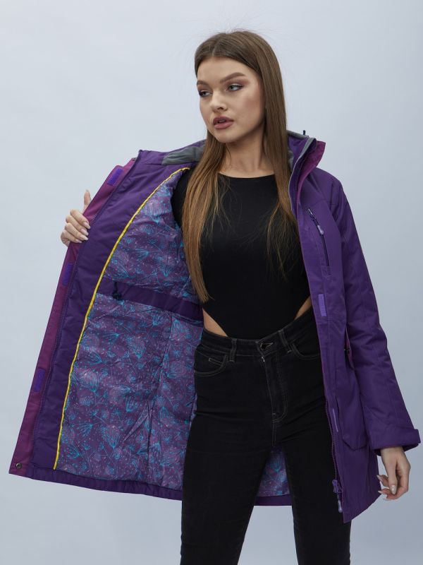 Women's dark purple hooded parka 551996TF